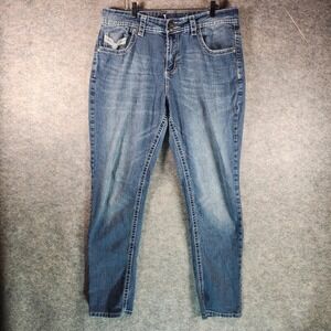 VIGOLD Womens Jeans Size 16 Blue Denim Tapered Embellished Pockets High Rise